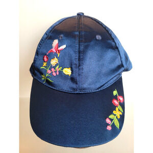 NYC Underground Women's Navy Satin Embroidered Cap Adjustable One Size Hat
